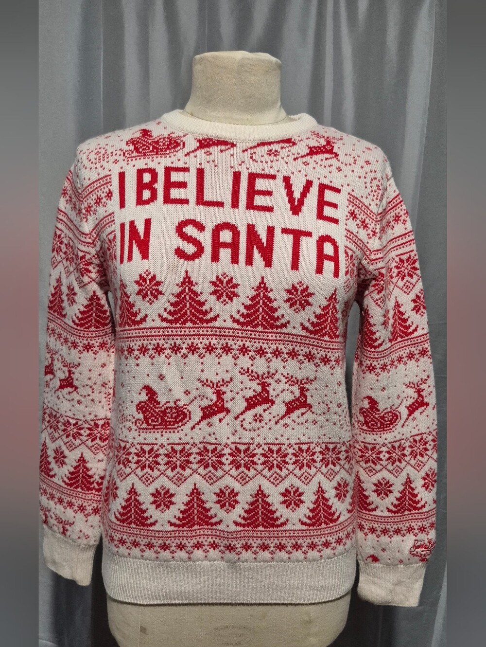 MC2 Saint Barth Red and White 'I BELIEVE IN SANTA' Crewneck Sweater
